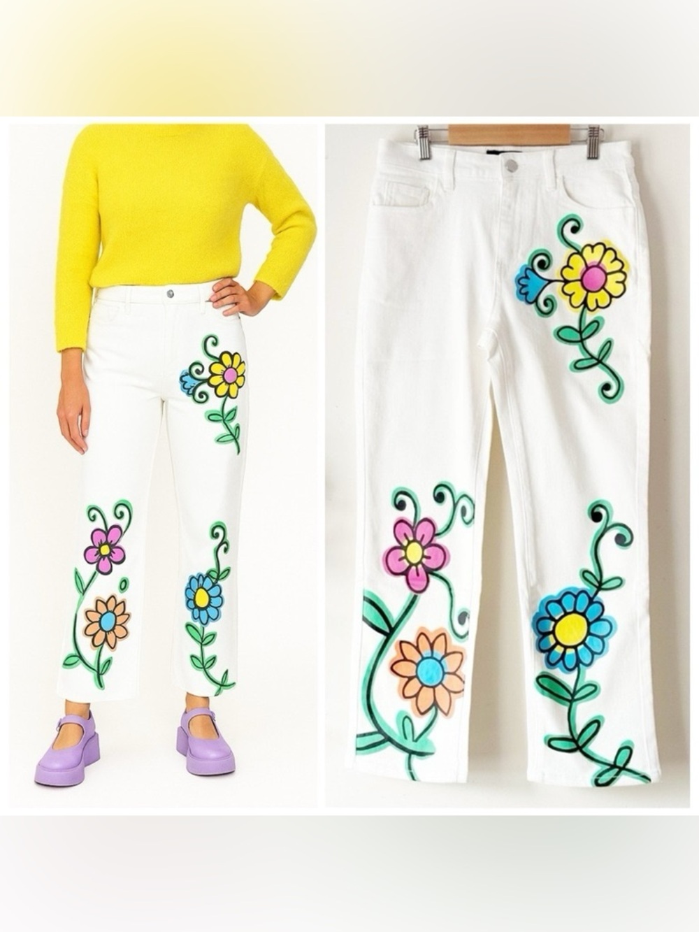dELiA*s Dolls Kill Blooming World Doodle Flower High Waist Denim Jeans Size S/28 - Picture 11 of 11